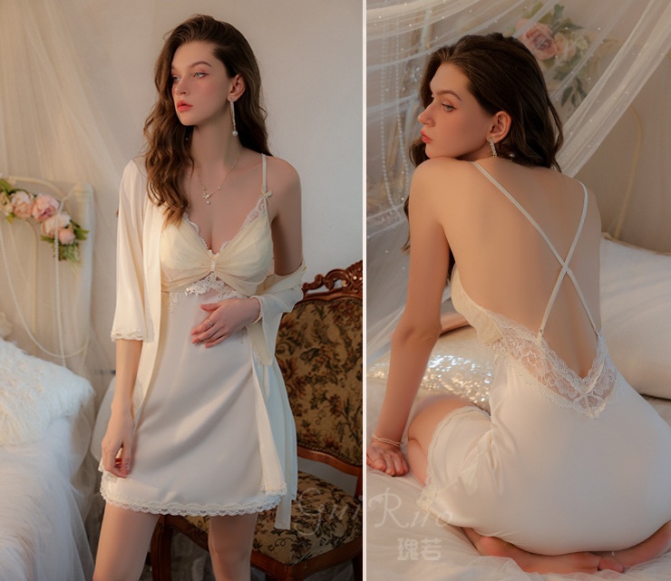 Белая сетчатая подол на косточках Babydoll атласная ночная рубашка